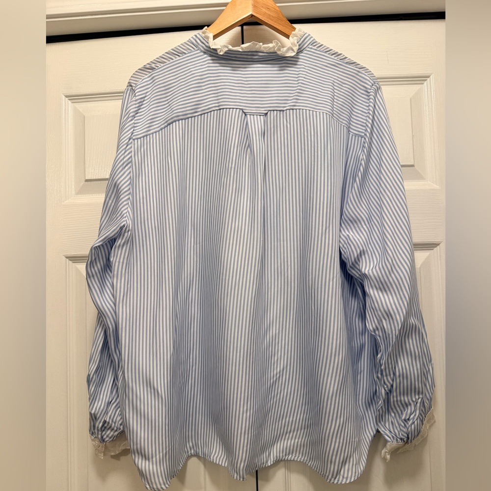 Blue Stripe Ruffle Button Down - Picture 2 of 4